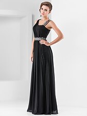 voordelige Bruiloften &amp; Feesten-Strak / kolom Blote rug Jurk Formele avonden Militair gala Tot de grond Mouwloos hihnat Chiffon met Kristaldetails Drapering 2023