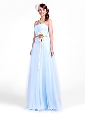 cheap Bridesmaid Dresses-Princess / A-Line Strapless / Sweetheart Neckline Floor Length Tulle Bridesmaid Dress with Sash / Ribbon / Ruched / Draping