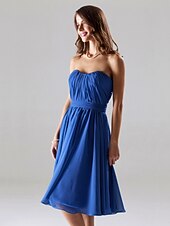 cheap Weddings &amp; Events-Ball Gown / A-Line Bridesmaid Dress Sweetheart Neckline / Strapless Sleeveless All Celebrity Styles Tea Length Chiffon with Ruched / Draping 2022 / Open Back