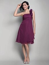 cheap Bridesmaid Dresses-Princess / A-Line Bridesmaid Dress One Shoulder Sleeveless Floral Knee Length Chiffon with Ruched / Flower 2022
