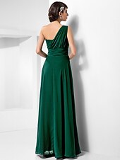 cheap Special Occasion Dresses-Sheath / Column Open Back Formal Evening Military Ball Dress One Shoulder Sleeveless Floor Length Chiffon with Ruched Crystals Draping 2022