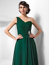 cheap Special Occasion Dresses-Sheath / Column Open Back Formal Evening Military Ball Dress One Shoulder Sleeveless Floor Length Chiffon with Ruched Crystals Draping 2022