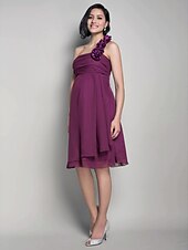 cheap Bridesmaid Dresses-Princess / A-Line Bridesmaid Dress One Shoulder Sleeveless Floral Knee Length Chiffon with Ruched / Flower 2022
