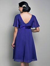preiswerte Brautjungfernkleider-Lanting Bride® Knie-Länge Chiffon Brautjungfernkleid A-Linie / Prinzessin V-Ausschnitt Mutterschaft mitDrapiert / Überkreuzte Rüschen /