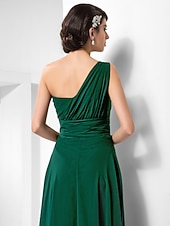 cheap Special Occasion Dresses-Sheath / Column Open Back Formal Evening Military Ball Dress One Shoulder Sleeveless Floor Length Chiffon with Ruched Crystals Draping 2022