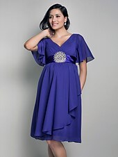 preiswerte Brautjungfernkleider-Lanting Bride® Knie-Länge Chiffon Brautjungfernkleid A-Linie / Prinzessin V-Ausschnitt Mutterschaft mitDrapiert / Überkreuzte Rüschen /