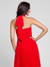 זול שמלות שושבינה-נשף / גזרת A קולר א-סימטרי / עד הריצפה שיפון שמלה לשושבינה  עם בד בהצלבה / תד נשפך