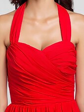 זול שמלות שושבינה-נשף / גזרת A קולר א-סימטרי / עד הריצפה שיפון שמלה לשושבינה  עם בד בהצלבה / תד נשפך