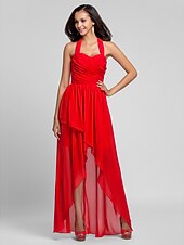 זול שמלות שושבינה-נשף / גזרת A קולר א-סימטרי / עד הריצפה שיפון שמלה לשושבינה  עם בד בהצלבה / תד נשפך