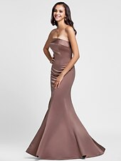 baratos Vestidos para Madrinhas-vestido de dama de honra sereia sem alças sem mangas com cadarço comprimento até o chão cetim com drapeado lateral 2025