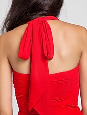 זול שמלות שושבינה-נשף / גזרת A קולר א-סימטרי / עד הריצפה שיפון שמלה לשושבינה  עם בד בהצלבה / תד נשפך