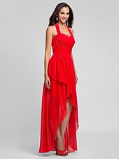 זול שמלות שושבינה-נשף / גזרת A קולר א-סימטרי / עד הריצפה שיפון שמלה לשושבינה  עם בד בהצלבה / תד נשפך