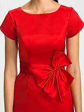 cheap Bridesmaid Dresses-Sheath / Column Bridesmaid Dress Jewel Neck Short Sleeve Knee Length Satin with Sash / Ribbon / Bow(s)