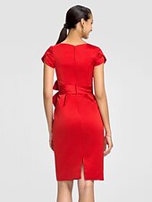 cheap Bridesmaid Dresses-Sheath / Column Bridesmaid Dress Jewel Neck Short Sleeve Knee Length Satin with Sash / Ribbon / Bow(s)