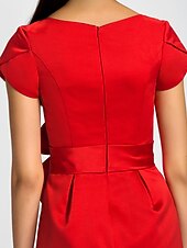 cheap Bridesmaid Dresses-Sheath / Column Bridesmaid Dress Jewel Neck Short Sleeve Knee Length Satin with Sash / Ribbon / Bow(s)