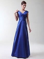 cheap Bridesmaid Dresses-Princess / A-Line V Neck Floor Length Stretch Satin Bridesmaid Dress with Criss Cross