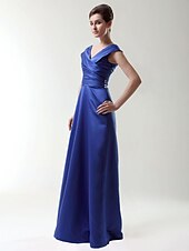 cheap Bridesmaid Dresses-Princess / A-Line V Neck Floor Length Stretch Satin Bridesmaid Dress with Criss Cross