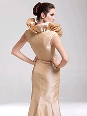 baratos Casamento &amp; Festas-Sereia Elegante Vestido Desgaste do partido Longo Sem Manga Decote V Tafetá com Fru-Fru 2022