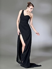 cheap Weddings &amp; Events-Sheath / Column One Shoulder Sweep / Brush Train Chiffon Dress with Side Draping / Split Front by TS Couture®