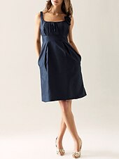 cheap Bridesmaid Dresses-Sheath / Column Scoop Neck Knee Length Taffeta Bridesmaid Dress with Draping / Flower / Pocket
