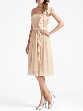 cheap Bridesmaid Dresses-Sheath / Column One Shoulder Knee Length Chiffon Bridesmaid Dress with Sash / Ribbon / Ruffles / Draping