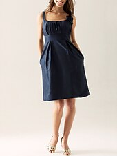 cheap Bridesmaid Dresses-Sheath / Column Scoop Neck Knee Length Taffeta Bridesmaid Dress with Draping / Flower / Pocket