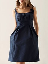 cheap Bridesmaid Dresses-Sheath / Column Scoop Neck Knee Length Taffeta Bridesmaid Dress with Draping / Flower / Pocket