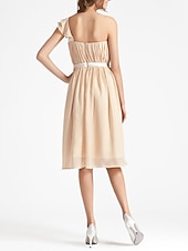 cheap Bridesmaid Dresses-Sheath / Column One Shoulder Knee Length Chiffon Bridesmaid Dress with Sash / Ribbon / Ruffles / Draping