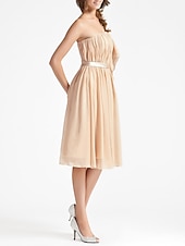 cheap Bridesmaid Dresses-Sheath / Column One Shoulder Knee Length Chiffon Bridesmaid Dress with Sash / Ribbon / Ruffles / Draping