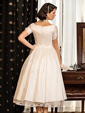 abordables Petites Robes Blanches-Robes de Mariage Simples A-Line V Col Sans Manches Traine Balai Satin Robes de Mariée Avec Poche robe pour impressionner