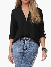 cheap Blouses &amp; Shirts-Women's Casual Blouse - Solid Colored Deep V / Summer