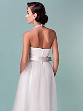 preiswerte Hochzeitskleider-Standesamt Hochzeitskleider A-Linie Halfterhals Reguläre Träger Knie-Länge Satin Brautkleider Mit Schleife Schärpe / Band 2025