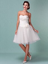 economico Abiti da sposa-Da ballo Abiti da sposa A cuore Al ginocchio Tulle Senza bretelline Formali Casual Illusion Detail con Fascia / fiocco in vita Floreale Incrociato 2020
