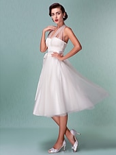 preiswerte Hochzeitskleider-Standesamt Hochzeitskleider A-Linie Halfterhals Reguläre Träger Knie-Länge Satin Brautkleider Mit Schleife Schärpe / Band 2025
