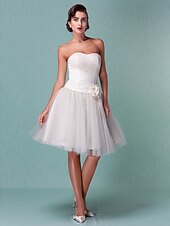 economico Abiti da sposa-Da ballo Abiti da sposa A cuore Al ginocchio Tulle Senza bretelline Formali Casual Illusion Detail con Fascia / fiocco in vita Floreale Incrociato 2020