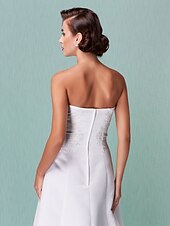 voordelige Trouwjurken-Receptiejurken Trouwjurken A-lijn Strapless Strapless Tot de grond Kant over satijn Bruids jurken Met Kant 2025