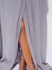 abordables Mariages &amp; Événements-Robe robe ceremonie Fourreau / Colonne Minimaliste Traîne Brosse Col V Manche Courte Mousseline de soie V Retour Avec Plissé 2023