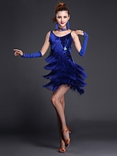 Latin Dance Dress Sequin Tassel Tier Women's main image 1