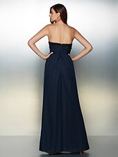 cheap Evening Dresses-Jumpsuits Elegant Dress Wedding Guest Formal Evening Floor Length Sleeveless Strapless Chiffon with Bow(s) Beading 2023