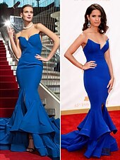 abordables Bodas y eventos-Corte Trompeta / Sirena Estilo de Celebridad Inspirado por Emmy Festivos Fiesta de Cóctel Noche formal Vestido Sin Tirantes Sin Mangas Cola de Corte Gasa con Volantes Frontal Abierto 2021