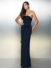 cheap Evening Dresses-Jumpsuits Elegant Dress Wedding Guest Formal Evening Floor Length Sleeveless Strapless Chiffon with Bow(s) Beading 2023