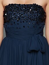 cheap Evening Dresses-Jumpsuits Elegant Dress Wedding Guest Formal Evening Floor Length Sleeveless Strapless Chiffon with Bow(s) Beading 2023