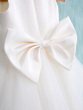 abordables Robes de petite fille-Robe de Soirée Mi-long Robes de demoiselle d'honneur Mariage Satin Sans Manches Bijoux avec Noeud(s) / Première communion