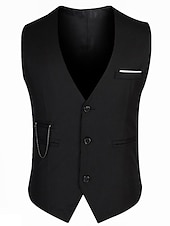 abordables Chalecos-Hombre Chaleco Boda Trabajo Negocio Casual Casual elegante Algodón Poliéster Color sólido Escote en Pico Delgado Negro Chaleco