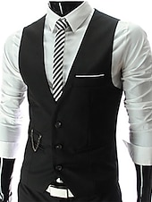 abordables Chalecos-Hombre Chaleco Boda Trabajo Negocio Casual Casual elegante Algodón Poliéster Color sólido Escote en Pico Delgado Negro Chaleco