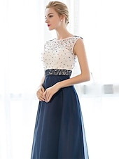 economico Abiti per le feste-Abito Elegante A-Line Invitate a Matrimoni Prom Lunghezza a Terra Senza Maniche Collo Illusione Tulle su Pizzo con Perlina