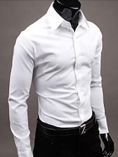 economico Camicie in raso da uomo-Per uomo Camicie Camicia con colletto Camicia con bottoni Liscio Formale Matrimonio Nero Bianco Giallo Rosa Manica lunga Colletto Abbigliamento