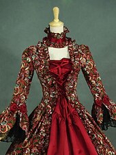 cheap Historical &amp; Vintage Costumes-Maria Antonietta Rococo Victorian Vintage Inspired Medieval Renaissance Dress Prom Dress Women's Cotton Costume Red Vintage Cosplay Party Prom Long Sleeve Floor Length Long Length Plus Size Customized