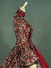 cheap Historical &amp; Vintage Costumes-Maria Antonietta Rococo Victorian Vintage Inspired Medieval Renaissance Dress Prom Dress Women's Cotton Costume Red Vintage Cosplay Party Prom Long Sleeve Floor Length Long Length Plus Size Customized