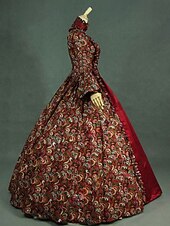 cheap Historical &amp; Vintage Costumes-Maria Antonietta Rococo Victorian Vintage Inspired Medieval Renaissance Dress Prom Dress Women's Cotton Costume Red Vintage Cosplay Party Prom Long Sleeve Floor Length Long Length Plus Size Customized